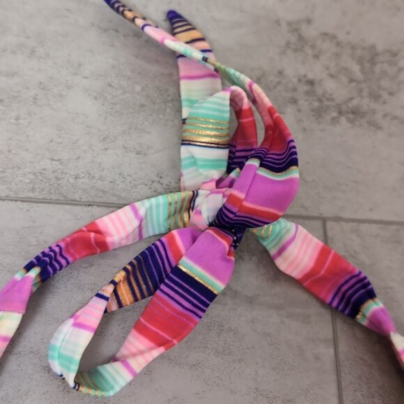 Victorias Secret Bikini Set Striped Wirefree Halter Foldover Push Up Metallic - Picture 4 of 12